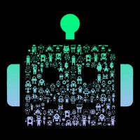 Silhouette Icon Robot Robot Flat Bill Trucker Hat