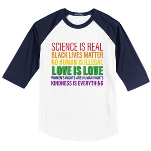 Science Is Real Blm Hu Rights Lgbtq Pride Kindness Gift Baseball Sleeve Shirt