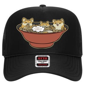 Shiba Inu Ramen Bowl Cute Japanese Kawaii Dog Ramen Lovers High Crown Mesh Back Trucker Hat