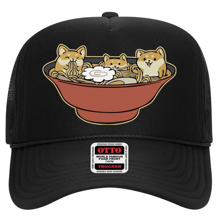 Shiba Inu Ramen Bowl Cute Japanese Kawaii Dog Ramen Lovers High Crown Mesh Back Trucker Hat