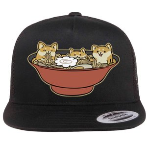 Shiba Inu Ramen Bowl Cute Japanese Kawaii Dog Ramen Lovers Flat Bill Trucker Hat