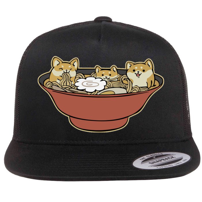 Shiba Inu Ramen Bowl Cute Japanese Kawaii Dog Ramen Lovers Flat Bill Trucker Hat