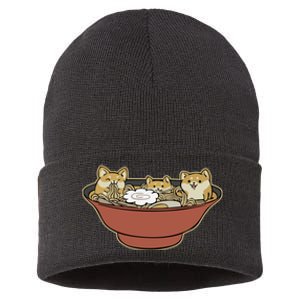 Shiba Inu Ramen Bowl Cute Japanese Kawaii Dog Ramen Lovers Sustainable Knit Beanie