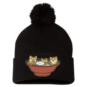 Shiba Inu Ramen Bowl Cute Japanese Kawaii Dog Ramen Lovers Pom Pom 12in Knit Beanie