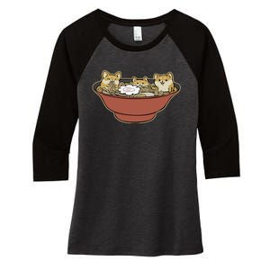 Shiba Inu Ramen Bowl Cute Japanese Kawaii Dog Ramen Lovers Women's Tri-Blend 3/4-Sleeve Raglan Shirt