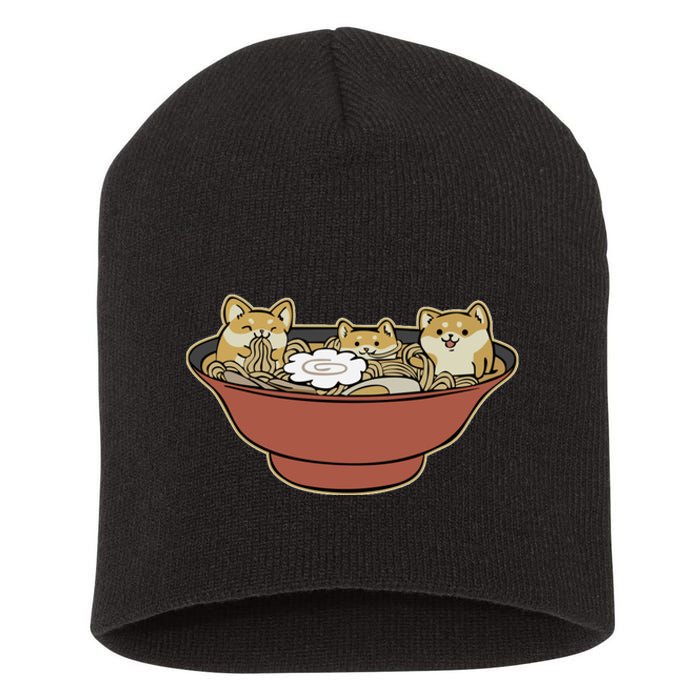 Shiba Inu Ramen Bowl Cute Japanese Kawaii Dog Ramen Lovers Short Acrylic Beanie