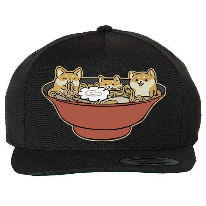 Shiba Inu Ramen Bowl Cute Japanese Kawaii Dog Ramen Lovers Wool Snapback Cap