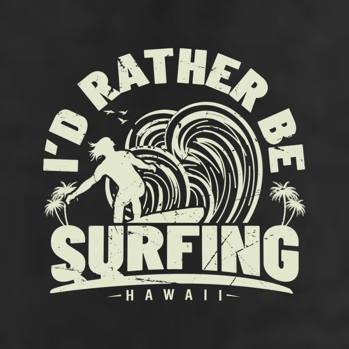 Surfing I'd Rather Be Surfing Hawaii Palm Beach Gift 7 Panel Mesh Trucker Snapback Hat