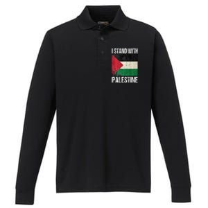 support i stand with palestine free palestine flag arabic Performance Long Sleeve Polo