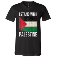 support i stand with palestine free palestine flag arabic V-Neck T-Shirt