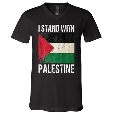 support i stand with palestine free palestine flag arabic V-Neck T-Shirt