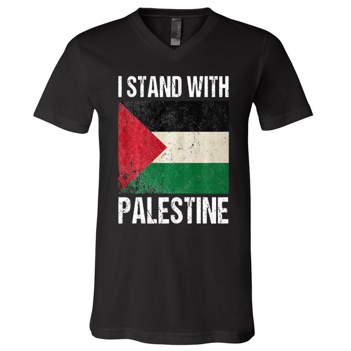 support i stand with palestine free palestine flag arabic V-Neck T-Shirt