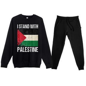 support i stand with palestine free palestine flag arabic Premium Crewneck Sweatsuit Set