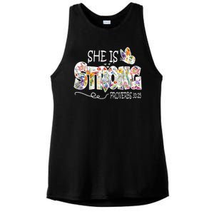 She Is Strong Proverbs 31:25 Bible Verse Ladies PosiCharge Tri-Blend Wicking Tank