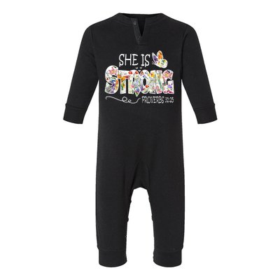 She Is Strong Proverbs 31:25 Bible Verse Infant Fleece One Piece