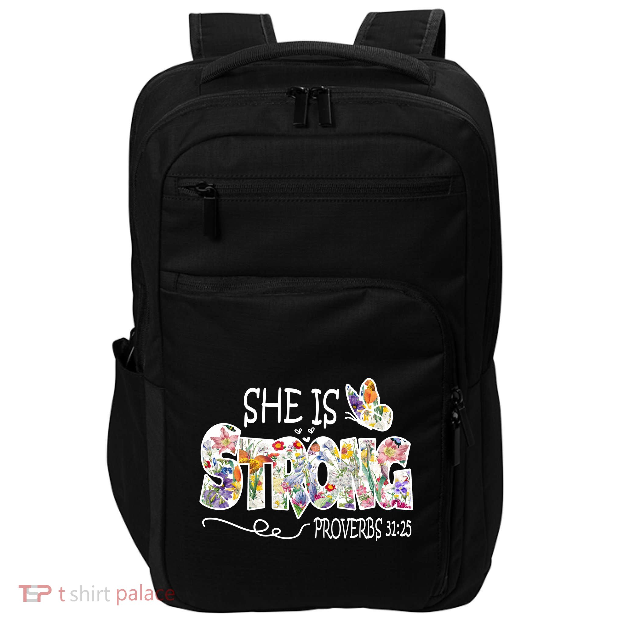 She Is Strong Proverbs 31:25 Bible Verse Impact Tech Backpack
