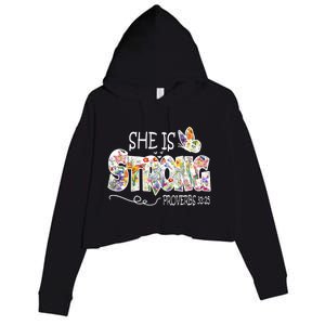 She Is Strong Proverbs 31:25 Bible Verse Crop Fleece Hoodie