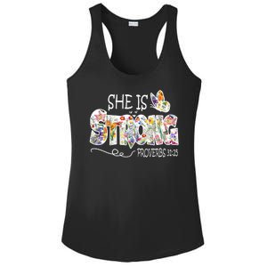 She Is Strong Proverbs 31:25 Bible Verse Ladies PosiCharge Competitor Racerback Tank