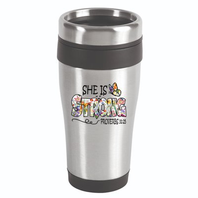 She Is Strong Proverbs 31:25 Bible Verse 16oz Travel Tumbler