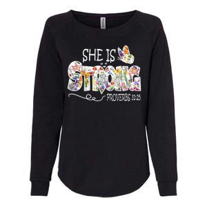 She Is Strong Proverbs 31:25 Bible Verse Womens California Wash Sweatshirt