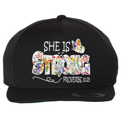 She Is Strong Proverbs 31:25 Bible Verse Wool Snapback Cap