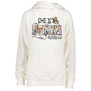 She Is Strong Proverbs 31:25 Bible Verse Womens Funnel Neck Pullover Hood