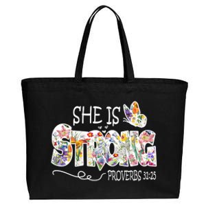 She Is Strong Proverbs 31:25 Bible Verse Cotton Canvas Jumbo Tote