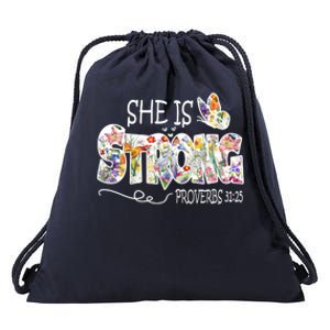 She Is Strong Proverbs 31:25 Bible Verse Drawstring Bag