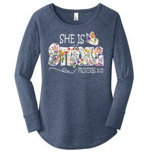 She Is Strong Proverbs 31:25 Bible Verse Women's Perfect Tri Tunic Long Sleeve Shirt