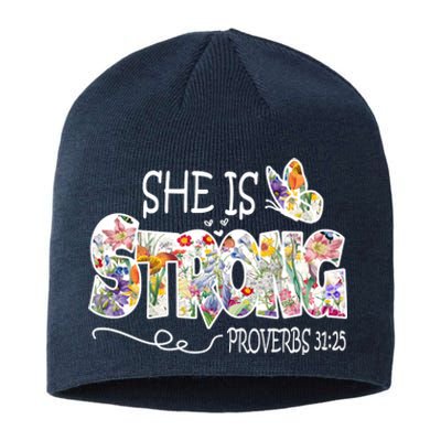 She Is Strong Proverbs 31:25 Bible Verse Sustainable Beanie