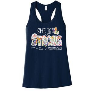 She Is Strong Proverbs 31:25 Bible Verse Women's Racerback Tank