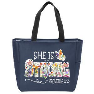 She Is Strong Proverbs 31:25 Bible Verse Zip Tote Bag