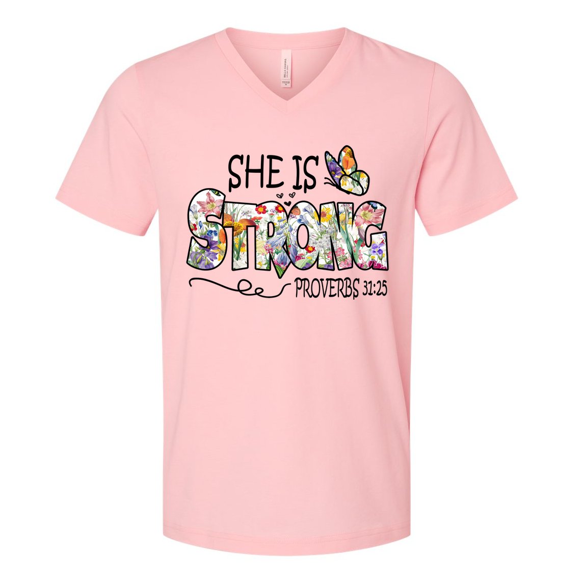 She Is Strong Proverbs 31:25 Bible Verse V-Neck T-Shirt
