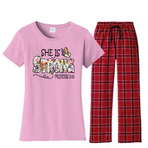 She Is Strong Proverbs 31:25 Bible Verse Women's Flannel Pajama Set