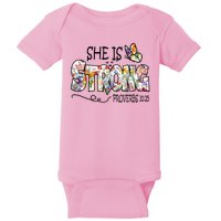 She Is Strong Proverbs 31:25 Bible Verse Baby Bodysuit