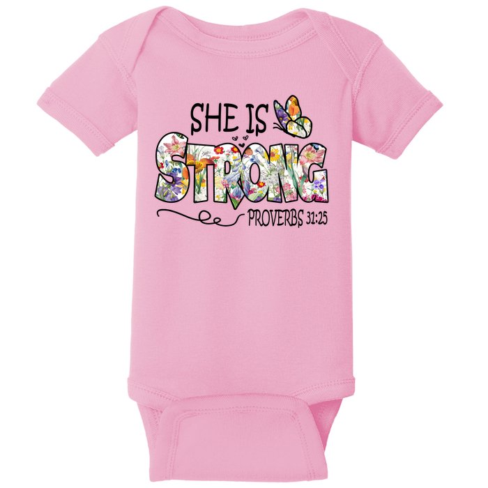 She Is Strong Proverbs 31:25 Bible Verse Baby Bodysuit