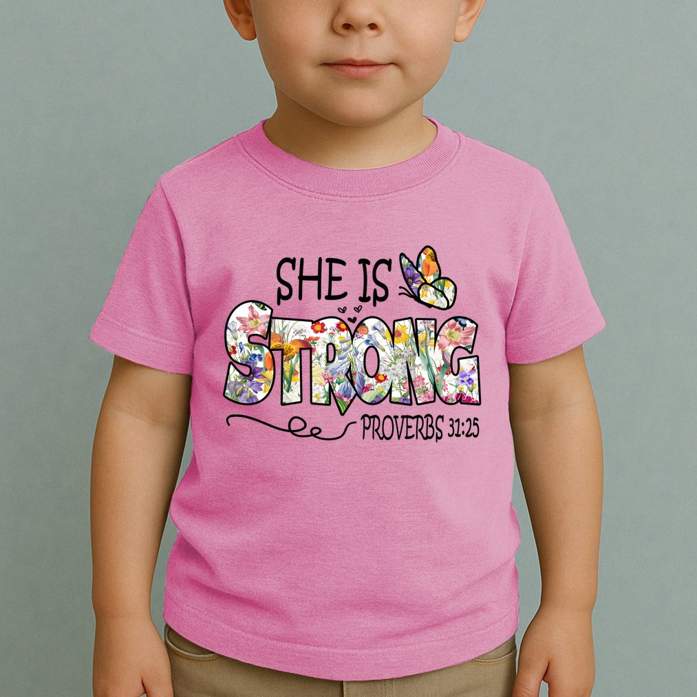 She Is Strong Proverbs 31:25 Bible Verse Toddler T-Shirt