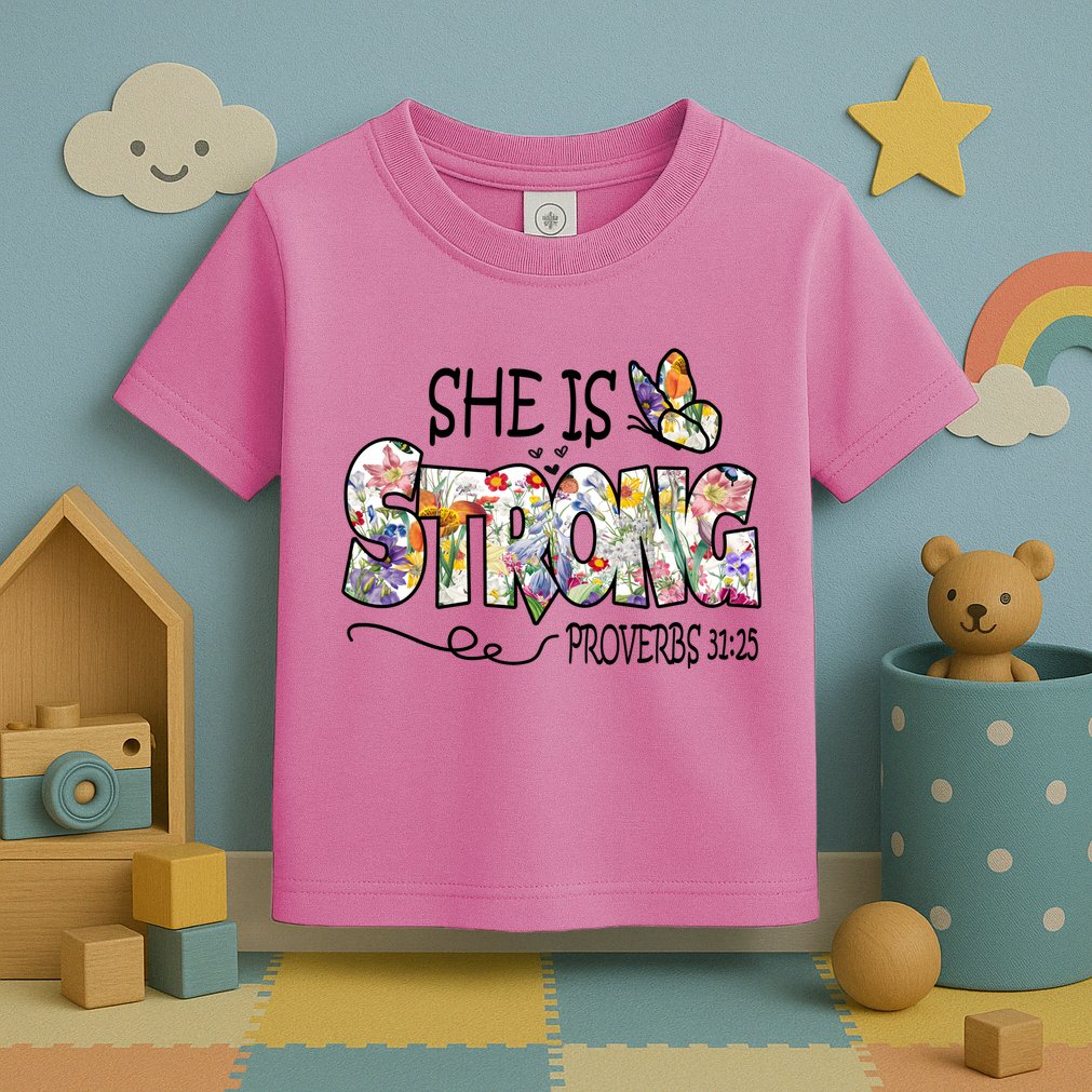 She Is Strong Proverbs 31:25 Bible Verse Toddler T-Shirt