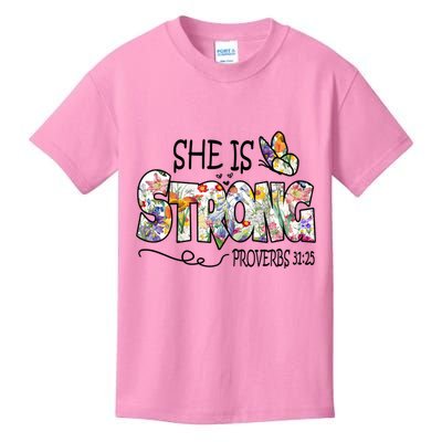She Is Strong Proverbs 31:25 Bible Verse Kids T-Shirt
