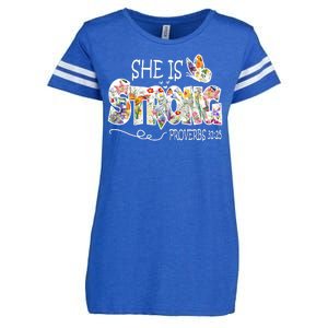 She Is Strong Proverbs 31:25 Bible Verse Enza Ladies Jersey Football T-Shirt