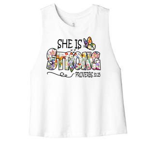 She Is Strong Proverbs 31:25 Bible Verse Women's Racerback Cropped Tank