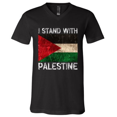 Support I Stand With Palestine Free Palestine Flag Arabic V-Neck T-Shirt