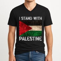 Support I Stand With Palestine Free Palestine Flag Arabic V-Neck T-Shirt