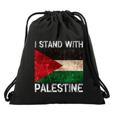 Support I Stand With Palestine Free Palestine Flag Arabic Drawstring Bag
