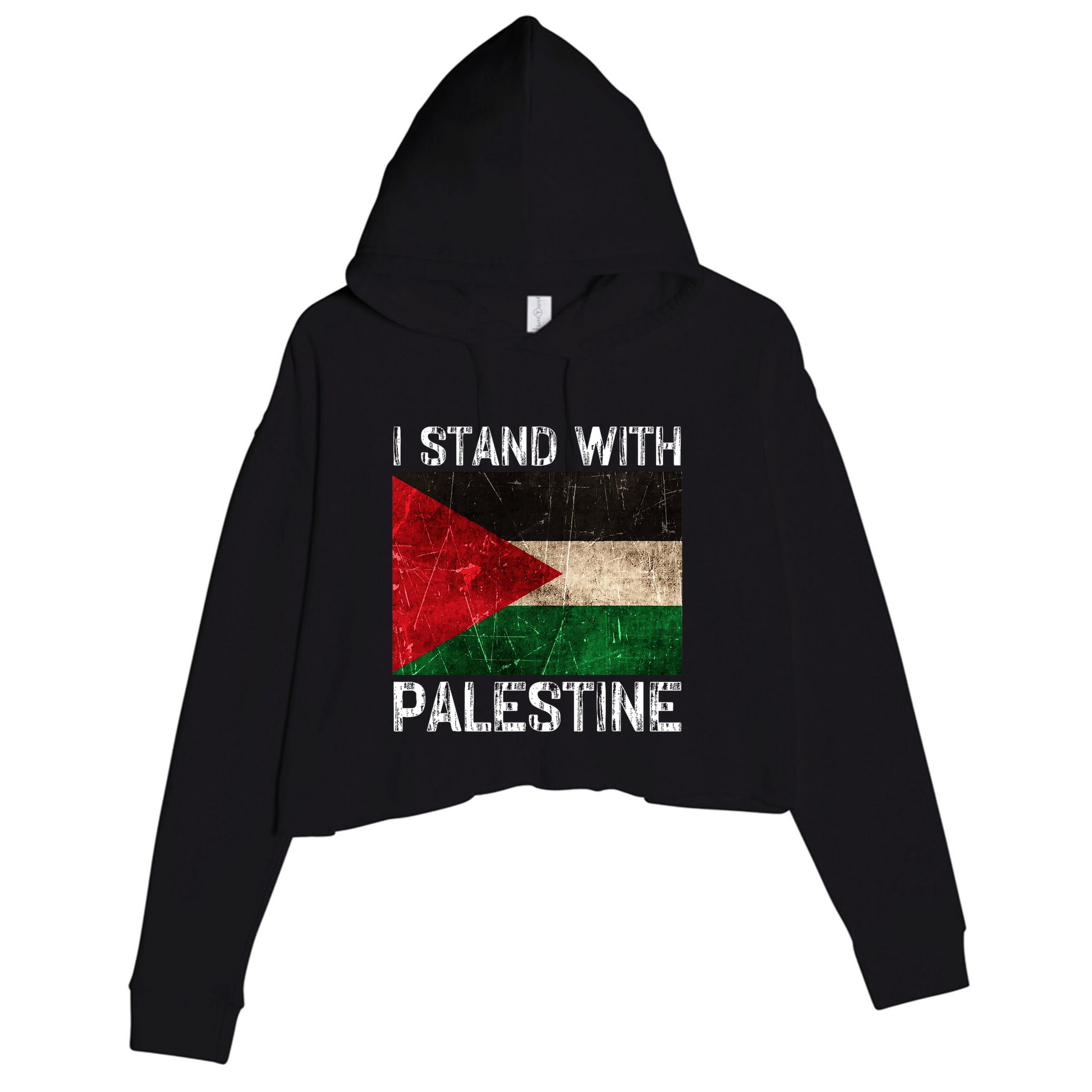 Support I Stand With Palestine Free Palestine Flag Arabic Crop Fleece Hoodie