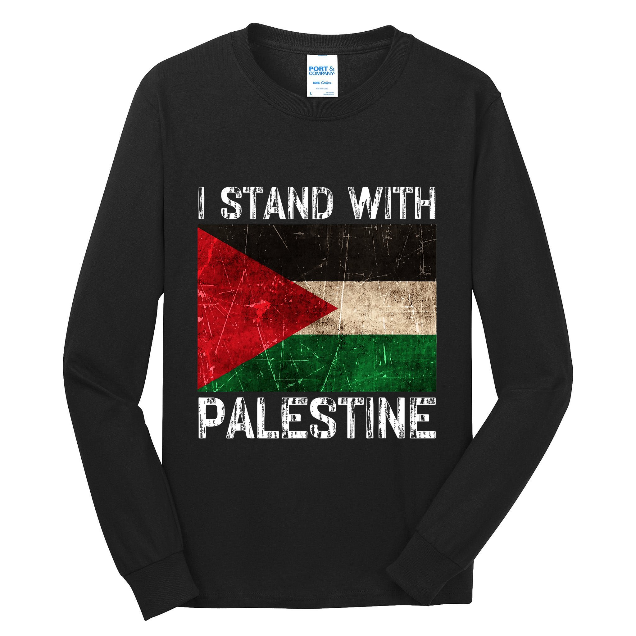 Support I Stand With Palestine Free Palestine Flag Arabic Tall Long Sleeve T-Shirt
