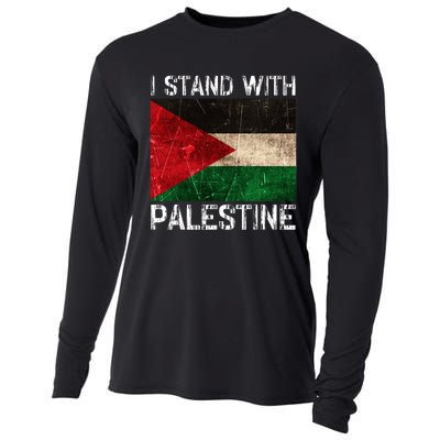 Support I Stand With Palestine Free Palestine Flag Arabic Cooling Performance Long Sleeve Crew