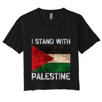 Support I Stand With Palestine Free Palestine Flag Arabic Women's Crop Top Tee