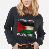 Support I Stand With Palestine Free Palestine Flag Arabic Cropped Pullover Crew
