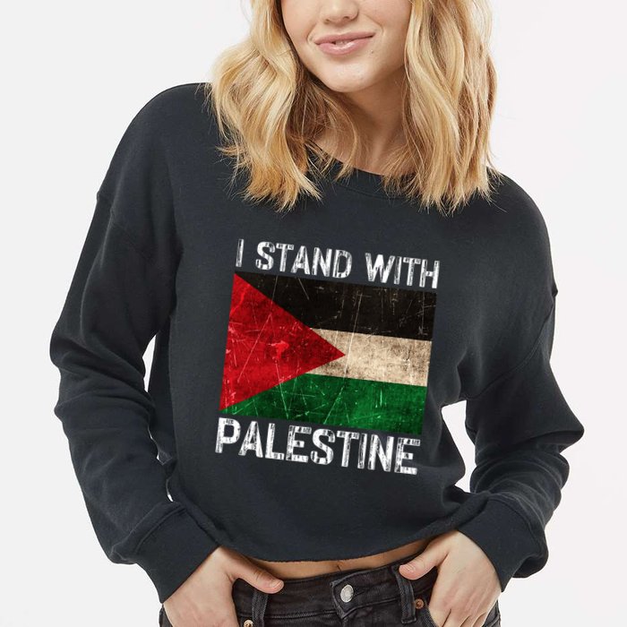 Support I Stand With Palestine Free Palestine Flag Arabic Cropped Pullover Crew